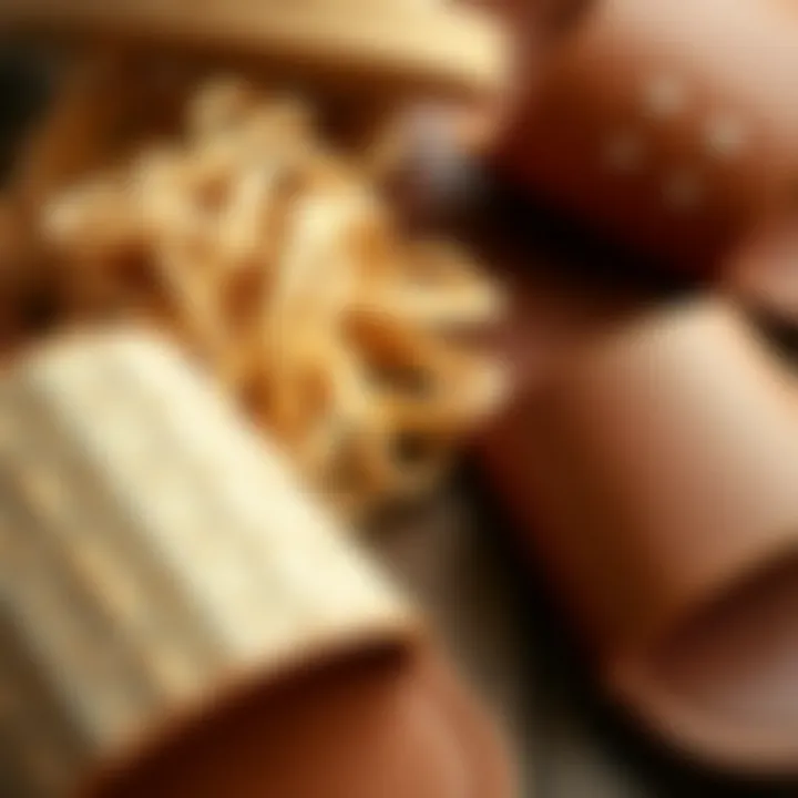 Materials of Brown Slide Sandals Close-up of various materials used in brown slide sandals