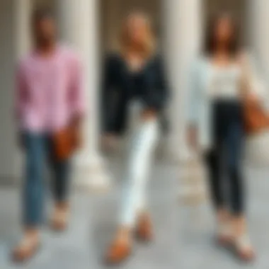 Outfit Collage Featuring Brown Slide Sandals A collage showing different outfits styled with brown slide sandals
