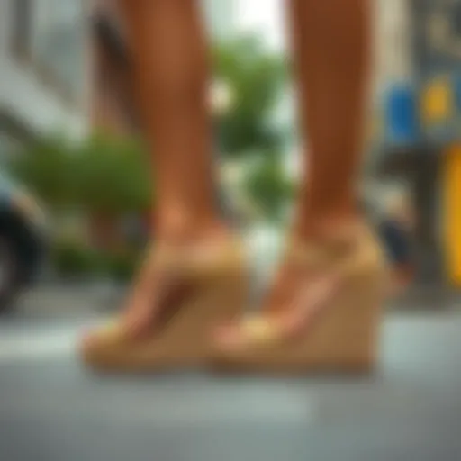 Stylish casual wedges on a city street