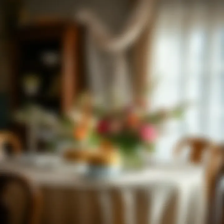 Creative cheesecloth table decor with floral arrangements