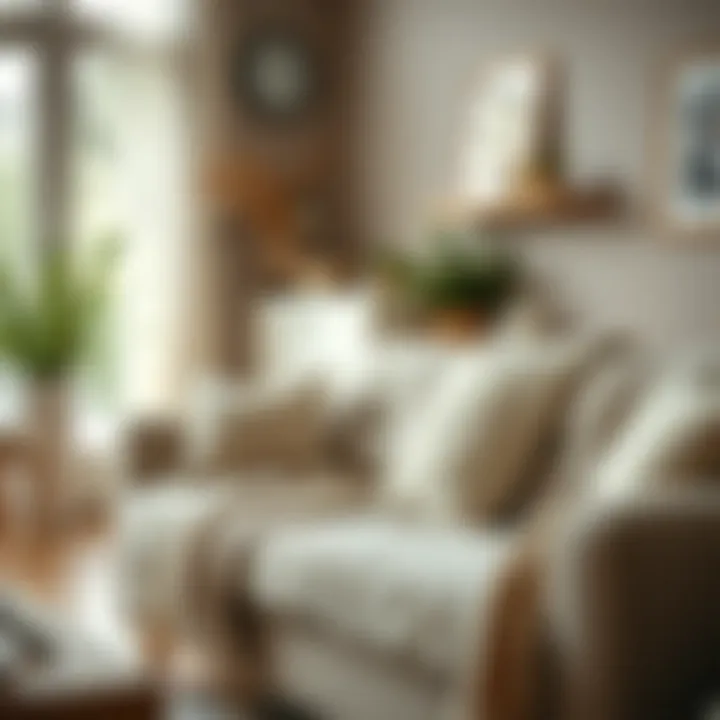 A cozy living room featuring an Easter egg throw blanket on a couch