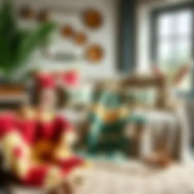 A fashionable display of Easter egg throw blankets alongside stylish accessories