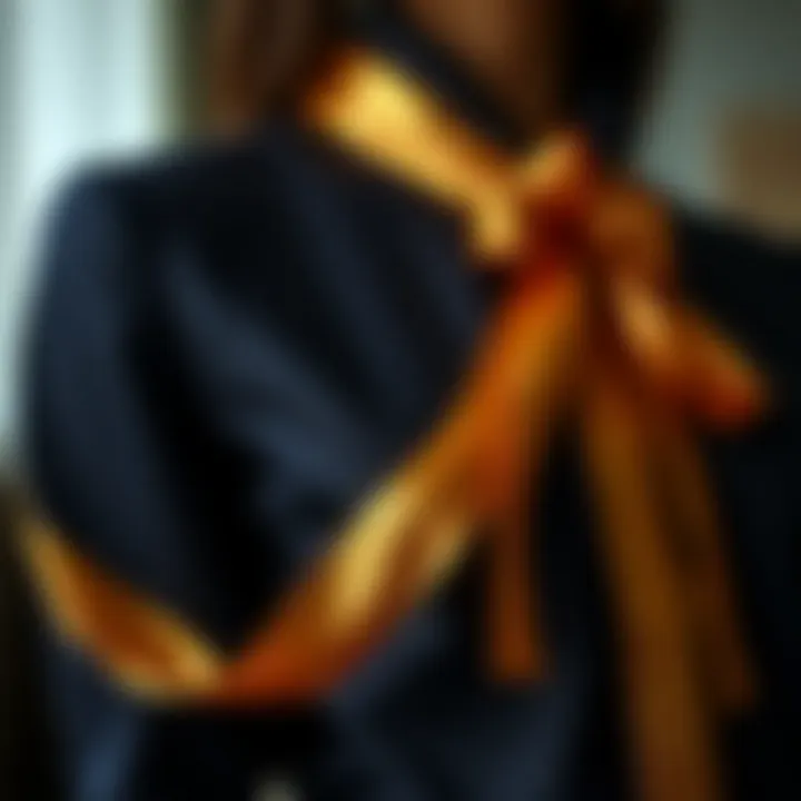 Elegant draping of gold ribbon on a stylish garment