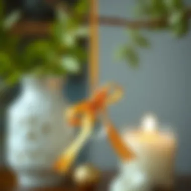 Creative use of gold ribbon in home decor arrangement