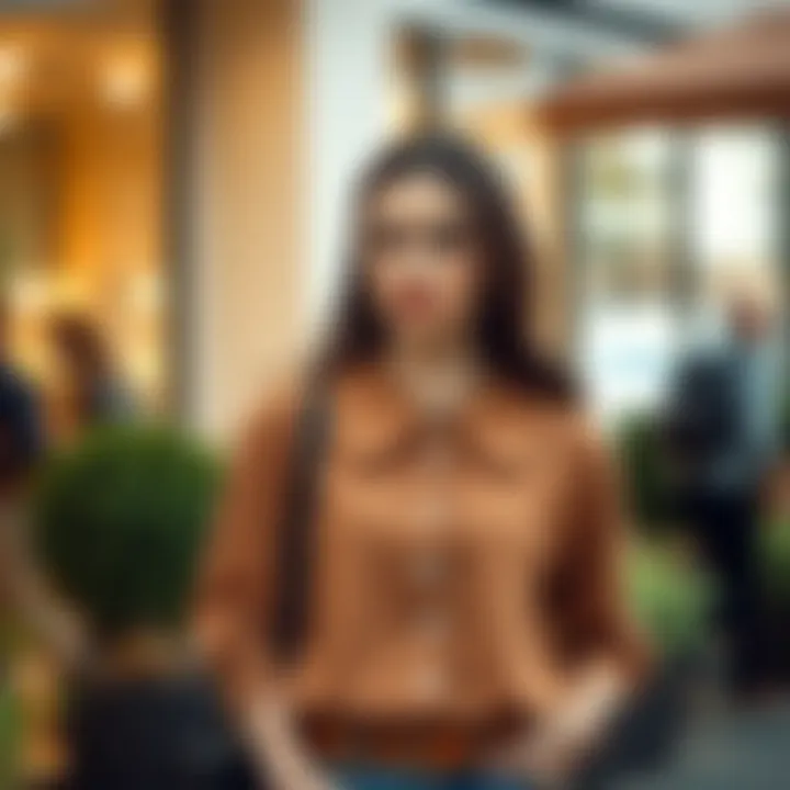 A fashionable outfit featuring a Peter Pan collar top in a casual setting