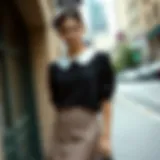 Elegant Peter Pan collar top styled with a chic skirt