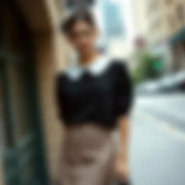 Elegant Peter Pan collar top styled with a chic skirt