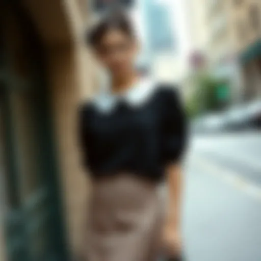 Elegant Peter Pan collar top styled with a chic skirt