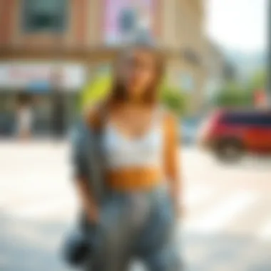 A stylish coordination of accessories with sweatpants and crop tops