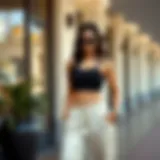 Chic outfit featuring a crop top paired with stylish sweatpants