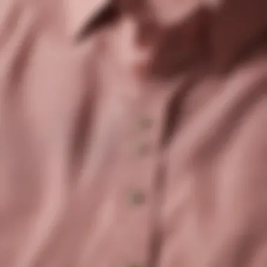 Close-up view of the fabric texture of a cinched waist button down shirt