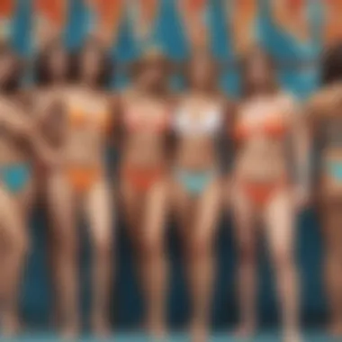 Diverse styles of thong beachwear showcased on a vibrant background