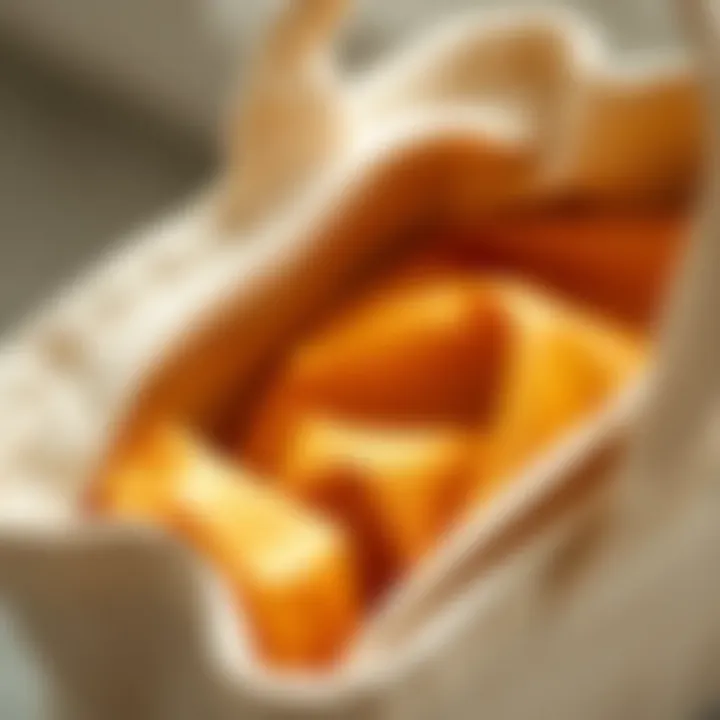 Close-up of materials used in a tote bag organizer liner for durability.