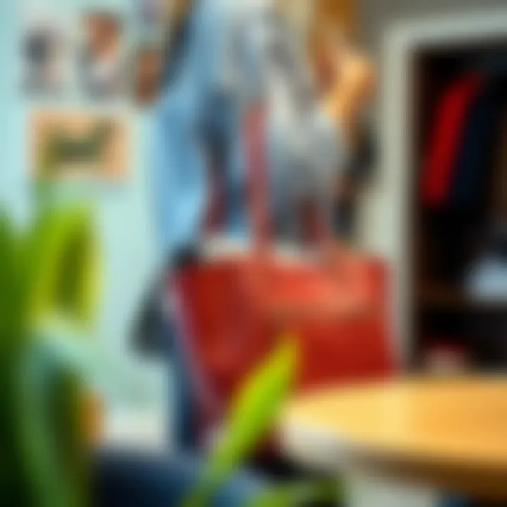 Stylish tote bag organizer liner in use, highlighting practical applications.