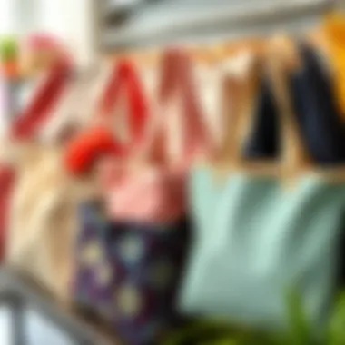 Variety of tote bag organizer liners displayed, showcasing design diversity.