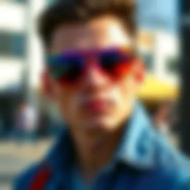 Vibrant Outdoor Style Stylish individual wearing vibrant acrylic frame sunglasses outdoors