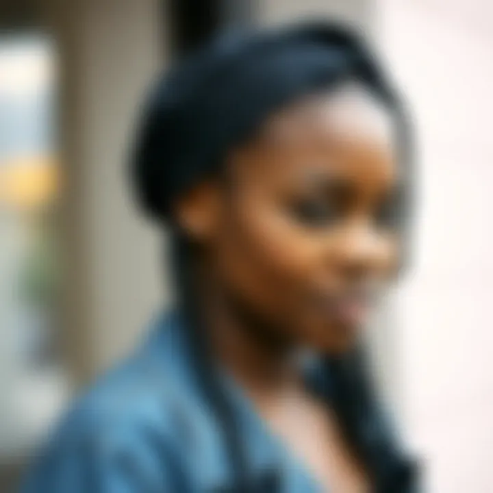 Close-up of a hair cap being worn over braids, emphasizing the snug fit and stylish design.