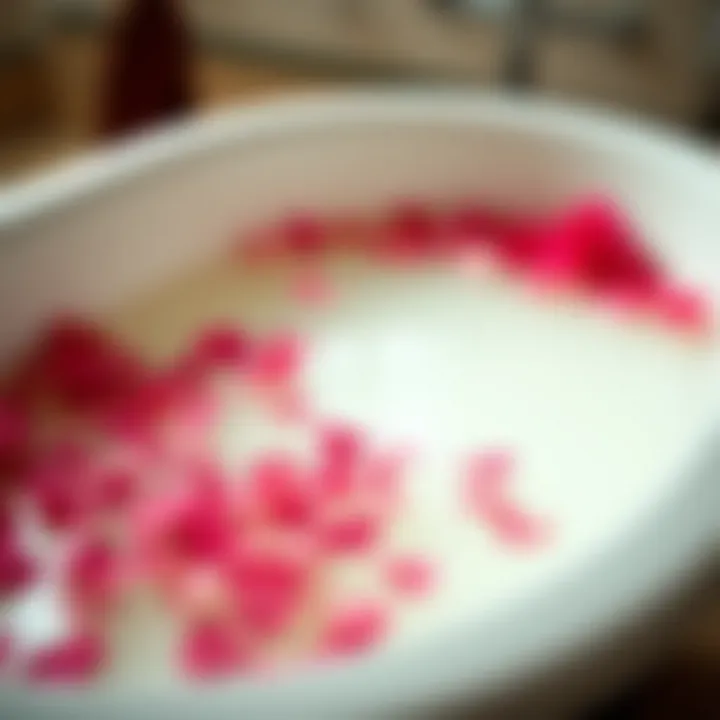 An elegant bath filled with rose petal-infused water