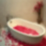 A serene bath setting adorned with dry rose petals
