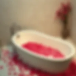 A serene bath setting adorned with dry rose petals