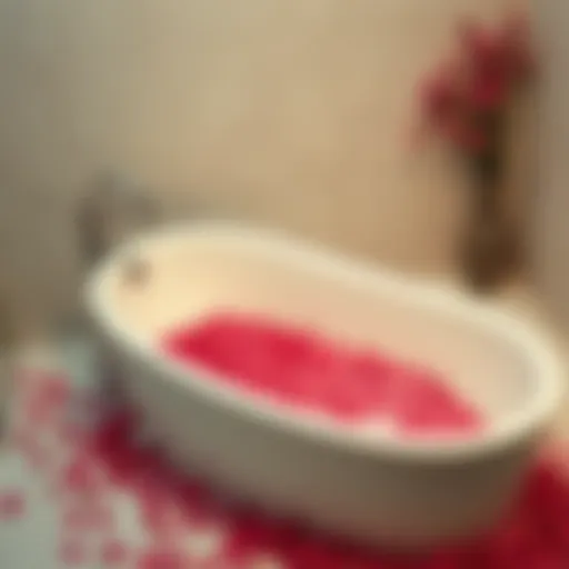 A serene bath setting adorned with dry rose petals