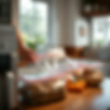 Demonstration of vacuum sealing process using compression bags in a home setting